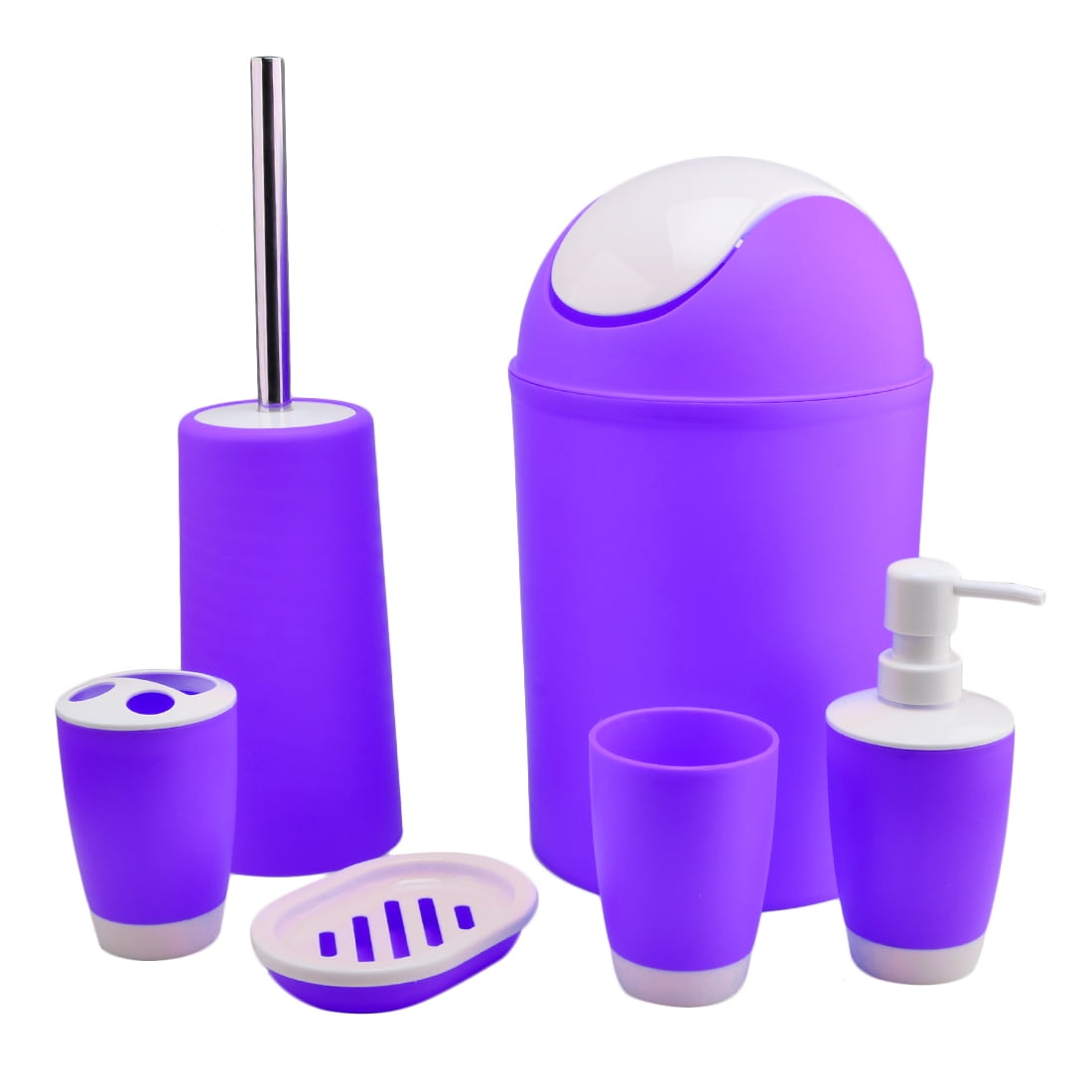 6 Piece Plastic Bath Accessory Bathroom Set Purple by