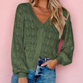 thumbnail image 4 of Lovskoo Short Cardigan Sweaters for Women Long Sleeved Crochet Shawl Front Open V-Neck Button Down Knit Tops Green, 4 of 9