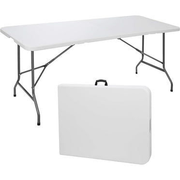 Folding Table 6 Ft Foldable Table, Portable Heavy Duty with Lock & Carrying Handle, Indoor Outdoor Use, Perfect for Party, Camping, Picnic & Utility - White