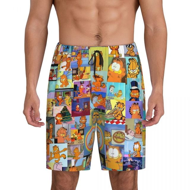 Custom Print Men Manga Garfields Cartoon Anime Cat Pattern Pajama Bottoms Sleepwear Pjs Sleep Shorts with Pockets