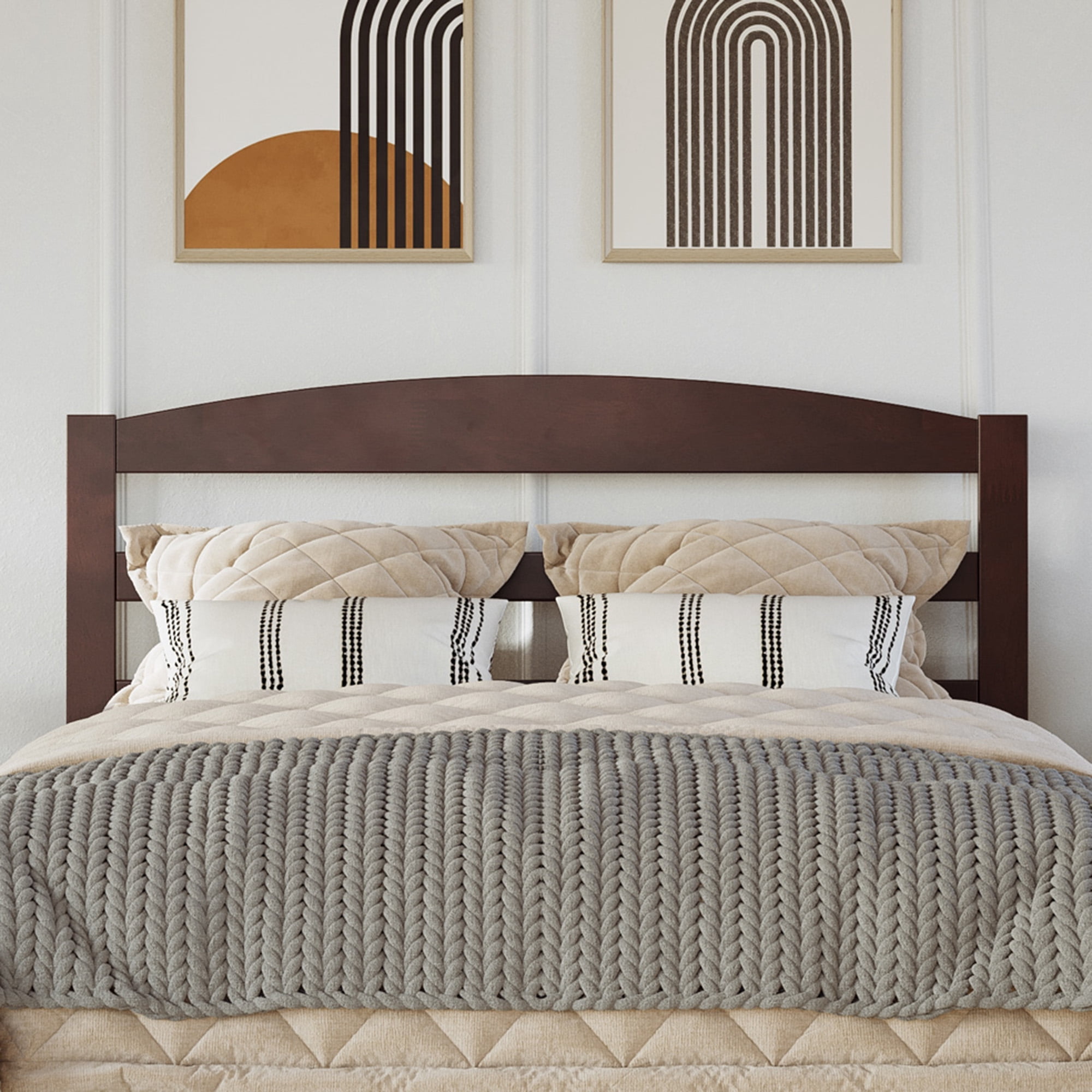 AFI Warren Arched Slatted Wood Headboard with 2 USB Ports, Queen, Walnut