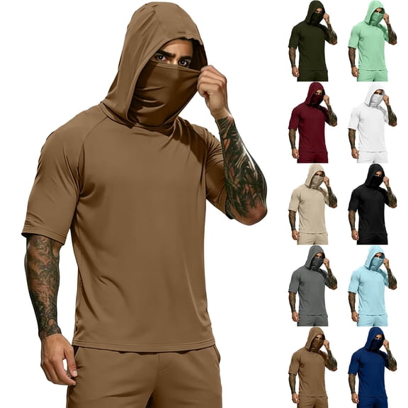 WAENQINLA Big and Tall Hooded Sun Shirts for Men Quick Dry Short Sleeve UV Protection Top for Fishing & Outdoor Activities S-3XL