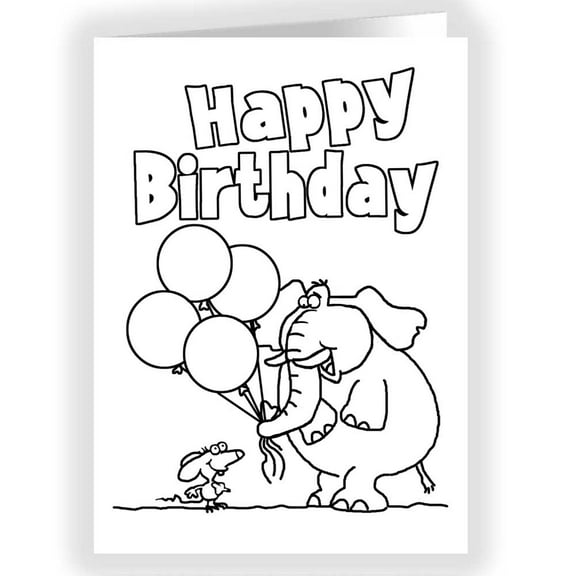 Stonehouse Collection | Kids Color-In Birthday Greeting Cards | Elephant Holding