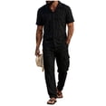 thumbnail image 2 of SOOMLON Mens Beach Outfits Sets Big and Tall Collared Button up Shirts Drawstring Pants with Pockets Summer Clothing Set, 2 of 6
