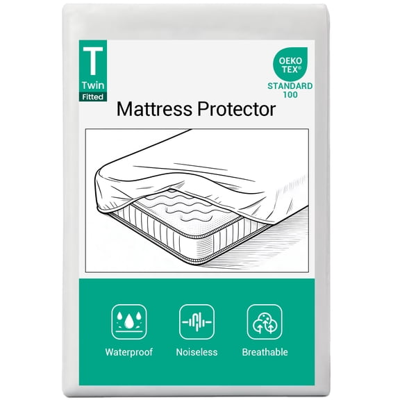 Ophanie Twin Size Fitted Mattress Protector, Waterproof, Breathable, Noiseless Bed Cover, 6"-14" Deep Pocket, White, for Home, Dorms, and Hotels