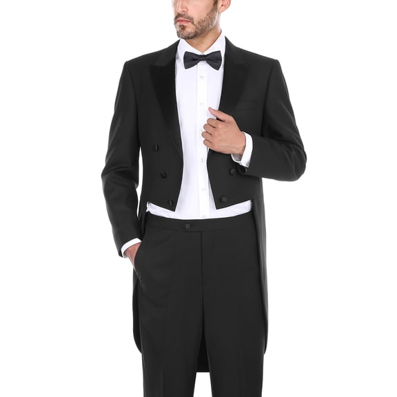 Men's 2 Piece Classic Fit Black Peak Full Dress Tailcoat Tuxedo Suit