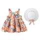 thumbnail image 1 of Vestido de verano Honeeladyy para bebé niña, sin mangas, con cuello halter y flores, con sombrero para la escuela (naranja, 4-5 años), 1 of 5