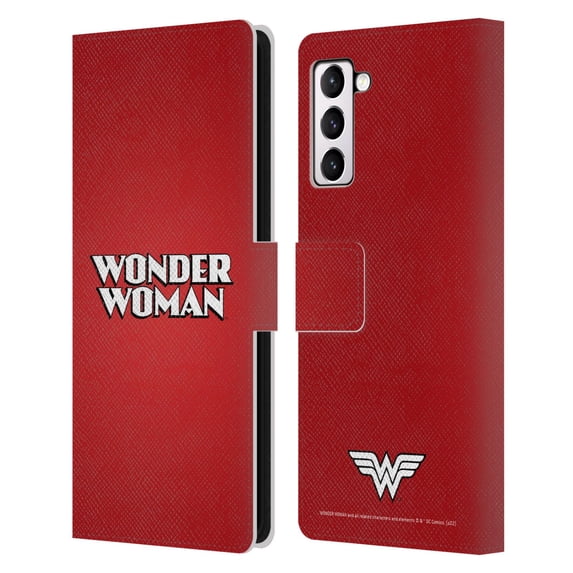 Head Case Designs Officially Licensed Wonder Woman DC Comics Logos Text Leather Book Wallet Case Cover Compatible with Samsung Galaxy S21+ 5G