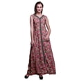 thumbnail image 1 of Bimba Leaves Printed Front Slit Sleeveless Summer Spring Women Maxi PartyDress-X-Small, 1 of 5