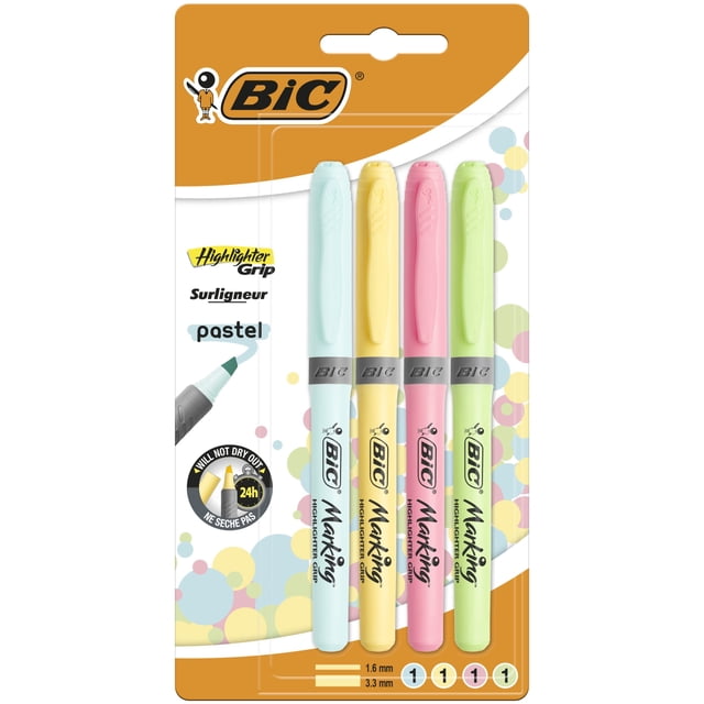 Rotuladores BIC Grip con tecnología antisecado, 4 colores, paquete de 4