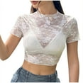thumbnail image 6 of ECZHAW Women's Summer Sheer Lace Top 2025 Short Sleeve See Through Fitted Mesh Blouse Shirts Going Out Club Outfits, 6 of 9