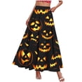 thumbnail image 4 of PWPSG Women's Elastic Gathered Maxi A Line Skirt, Glow Pumpkin Silhouette Print, Smooth Woven Slim Swing Hem for Halloween Parades Brown XXL, 4 of 5