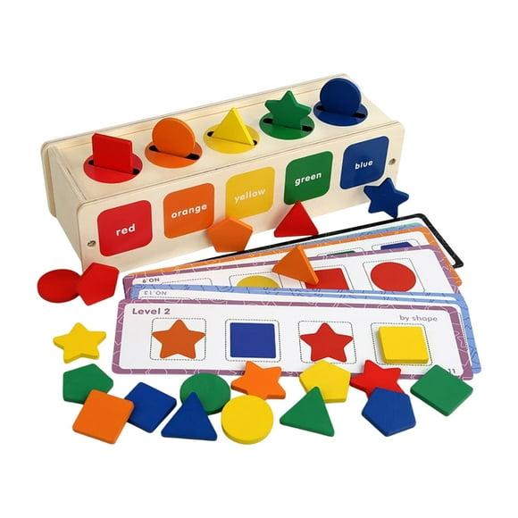 Children Wooden Shape Color Sorting Toy with Storage Box Block Puzzles,Preschool Learning Toy Educational Toys