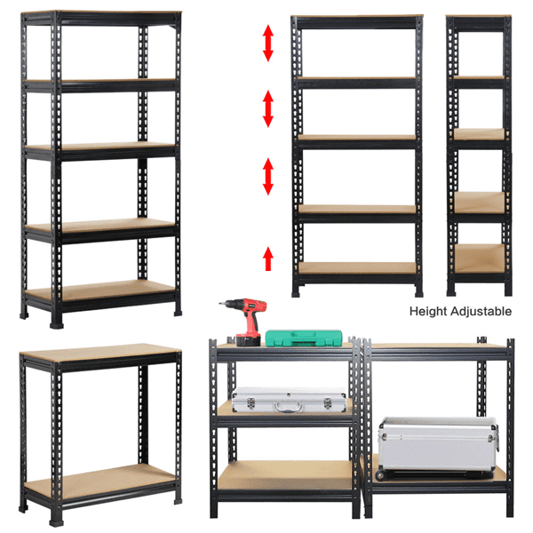 Alden Design 5-Tier Boltless & Adjustable Steel Storage Shelf Unit, Black
