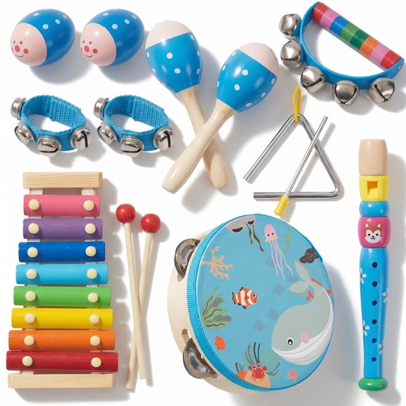 WOODENFUN Wooden Musical Instruments Set for Toddlers 1-3, Montessori Baby Toys