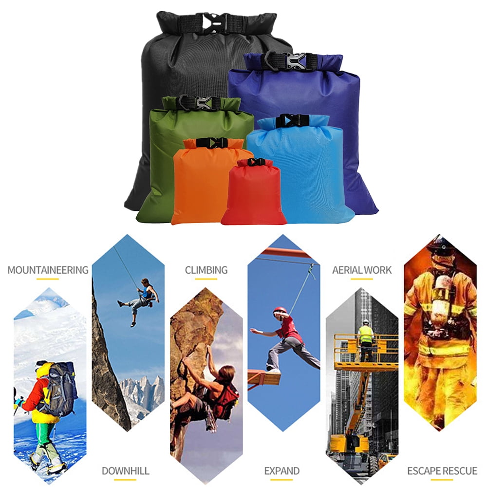 Yajisi Outdoor Ultralight Waterproof Dry Sacks Storage Bags Set, 6 Pcs 1.5L-8L (1.7-9.4 inches / 4.5-24 cm) with Adjustable Shoulder Straps for Camping, Hiking, Traveling, Kayaking, Boating, Beach