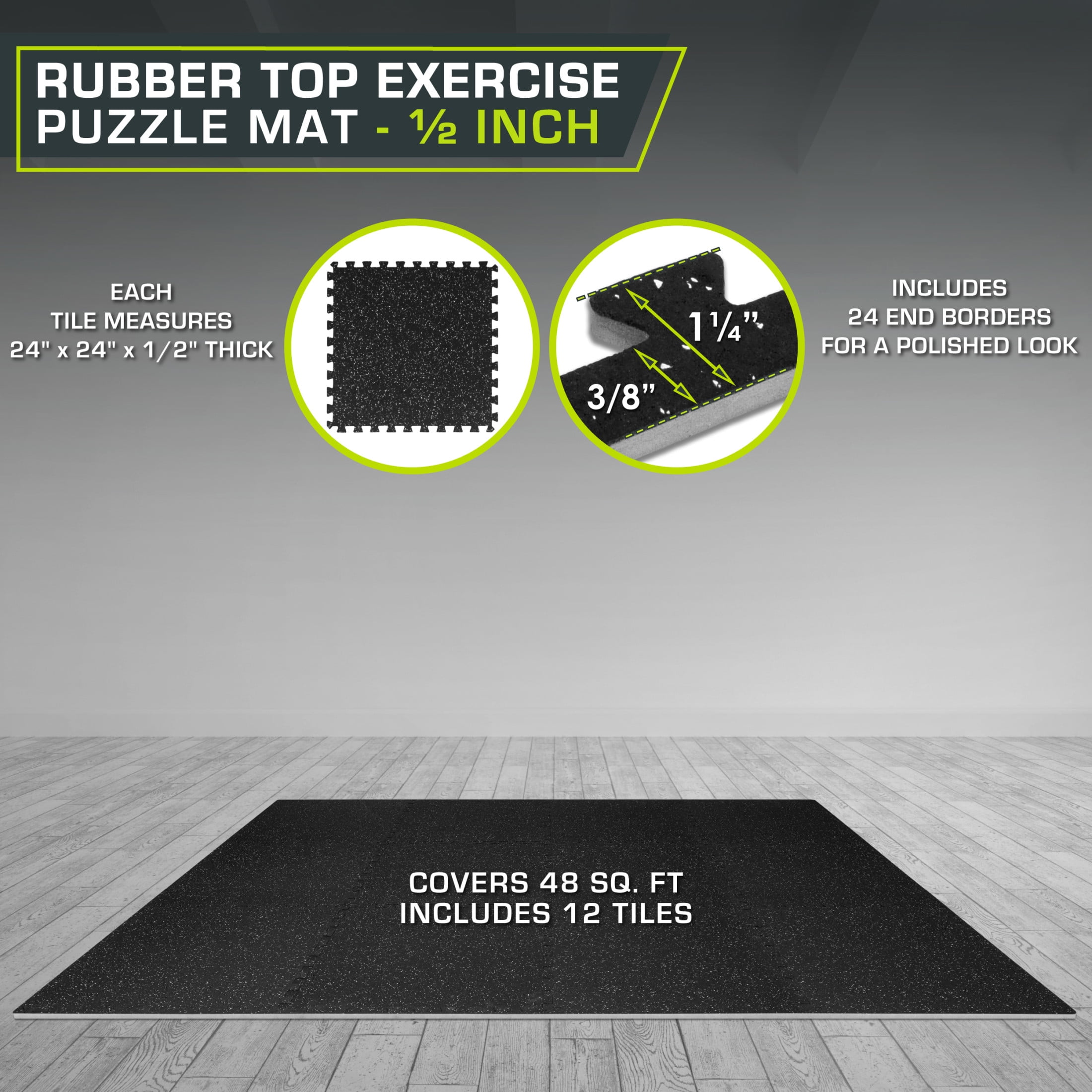 ProsourceFit Rubber Top Exercise Puzzle Mat ½-in, EVA Foam & Rubber Tiles for Home Gym