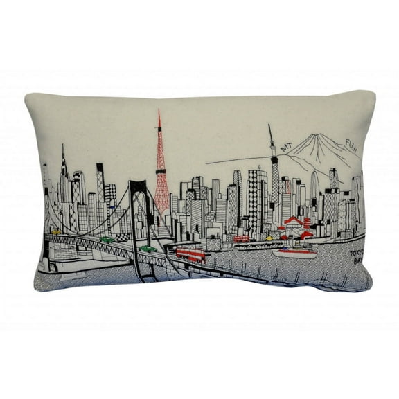 24" White Tokyo Daylight Skyline Lumbar Decorative Pillow