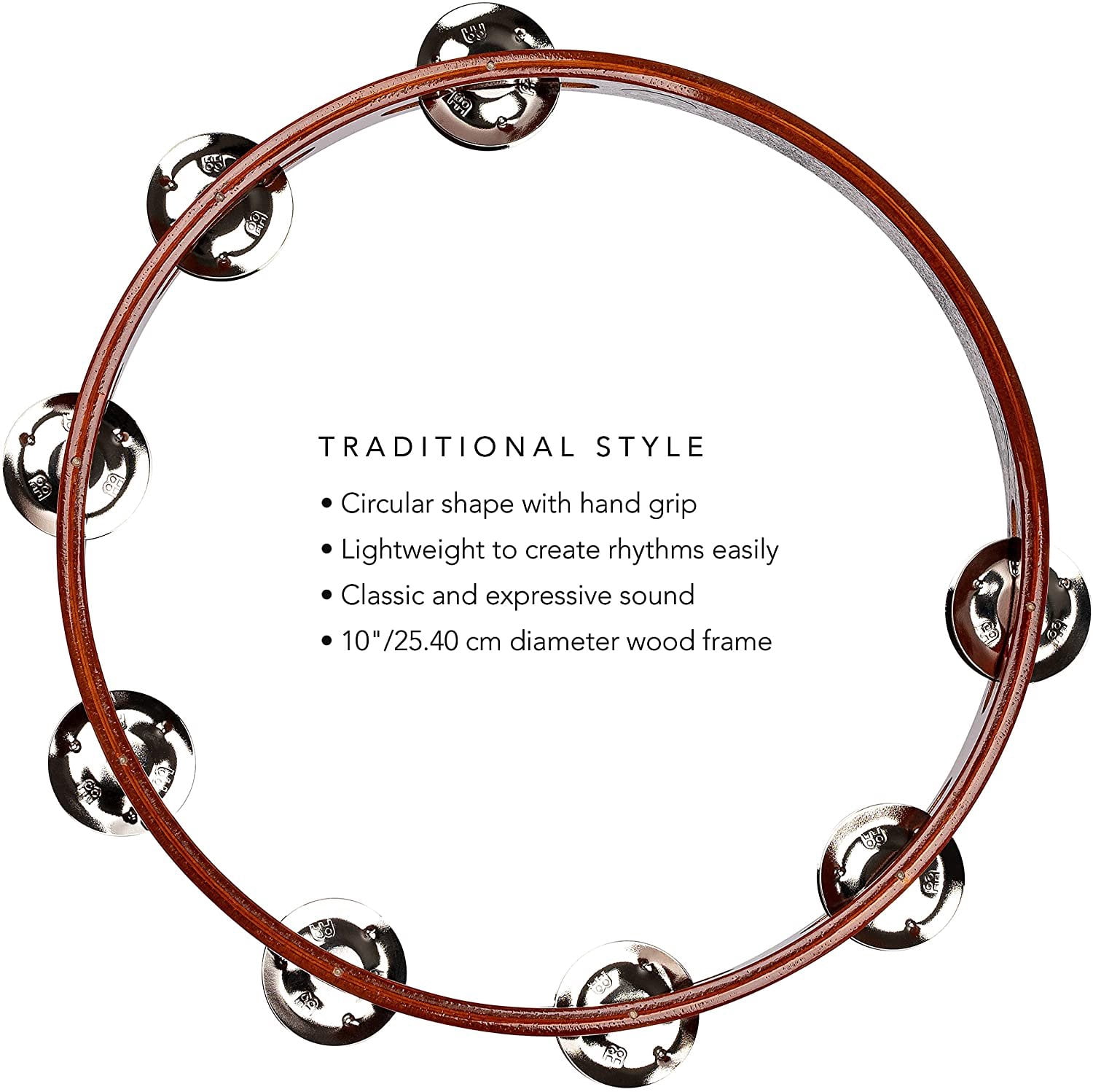 Meinl 10" Traditional Wood Tambourine with Steel Jingles | TA1AB