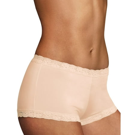 

Women s Maidenform 40760 Classics Microfiber and Lace Boyshort Panty (Sandshell 9)