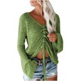 thumbnail image 1 of Womens Boho Sheer Knitted Hollow Out Crop Tops Bell Sleeve Flowy Oversized Crochet Ruched V Neck Pullover Sweaters, 1 of 6