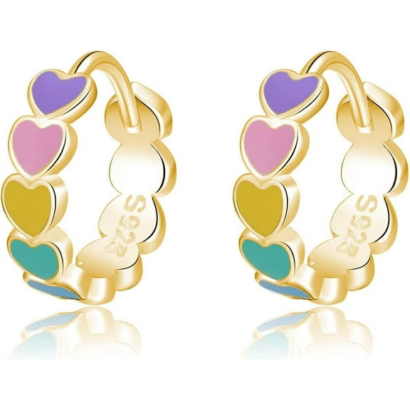 Sterling Silver Rainbow Heart Hoop Earrings for Women Teens Colorful Love Earrings Huggie for Valentines Day