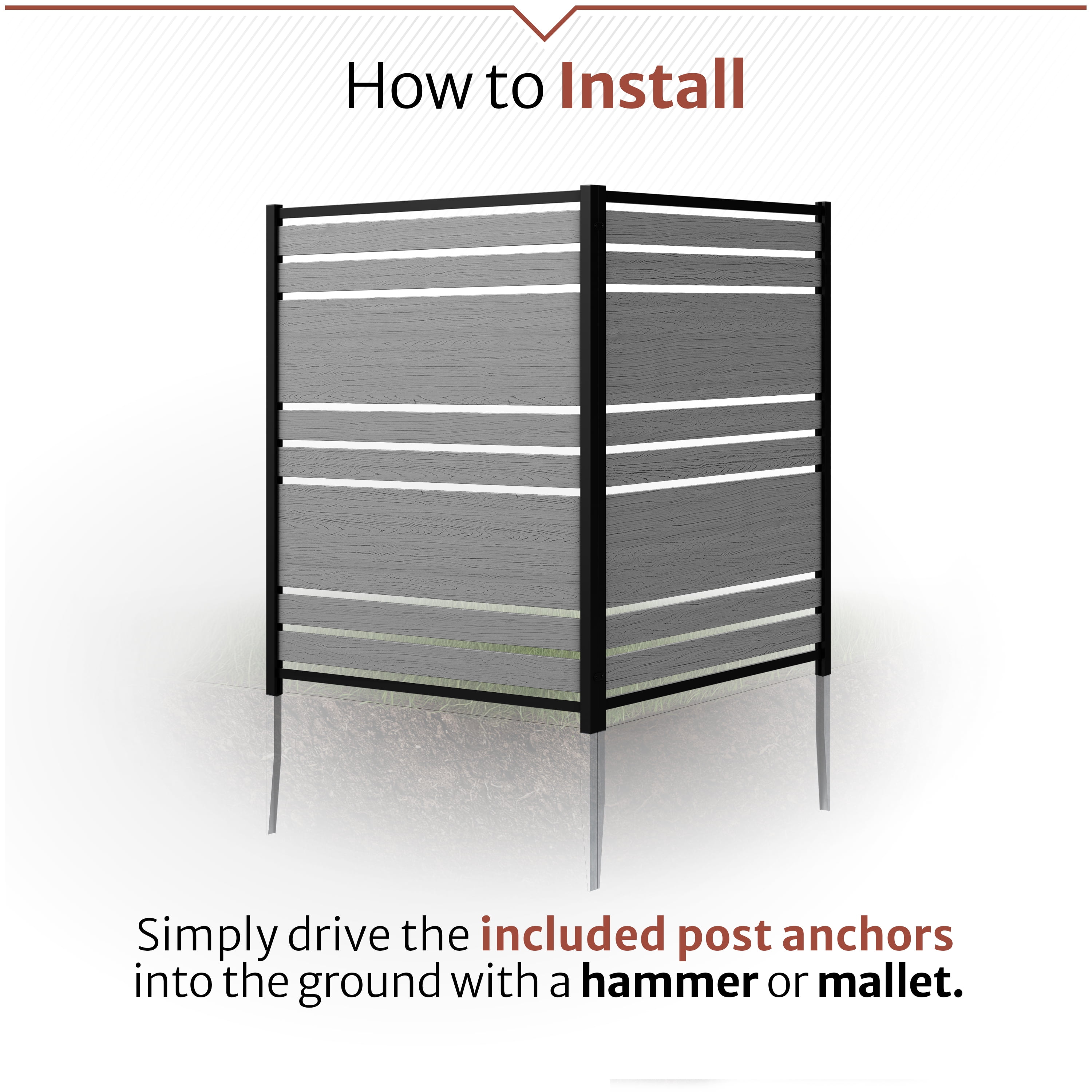 48in H x 40in W (2 Panels) No Dig Enclo Vienna Charcoal Color Privacy Screen, Outdoor Vinyl Privacy Fence Panel, Privacy Wall for Trash Cans & Air Conditioner Fence, Patio Privacy Screen, EC18018