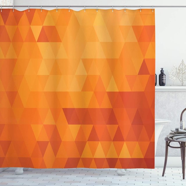 Cortina de ducha naranja, formas y patrones, juego de decoración de baño de tela con ganchos, 180 cm x 200 cm, naranja quemado