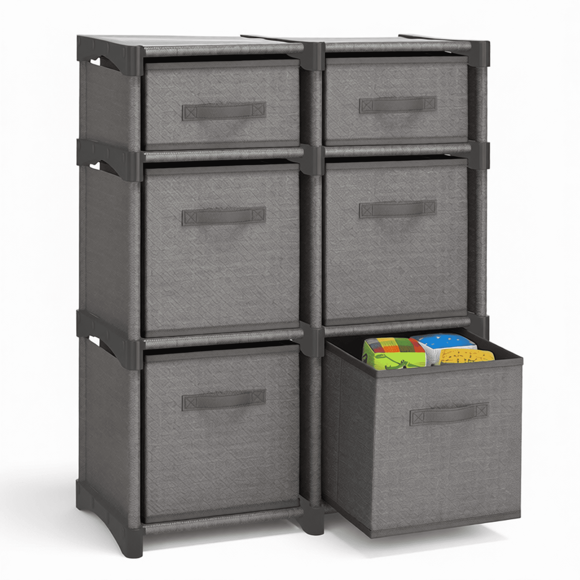 6-Cube Storage Organizer Shelf in Gray – DIY Modular Cubby Unit with Fabric Bins Sturdy Shelving for Bedroom Playroom & Living Space