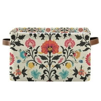 Yayeee Canvas Storage Basket with Handles for Shelves Fabric Bins Closet Organizer, Beige Red Floral