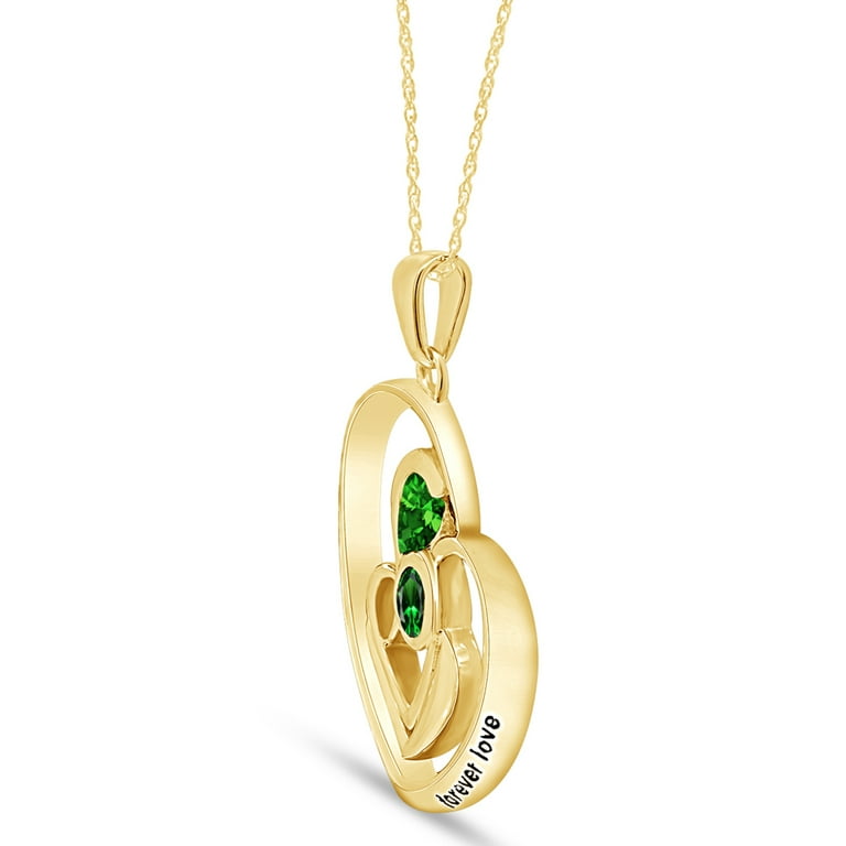 Mother s Day Jewelry Gifts Simulated Emerald Mom Child Love Heart Pendant Necklace In 14k Yellow Gold Over Sterling Silver