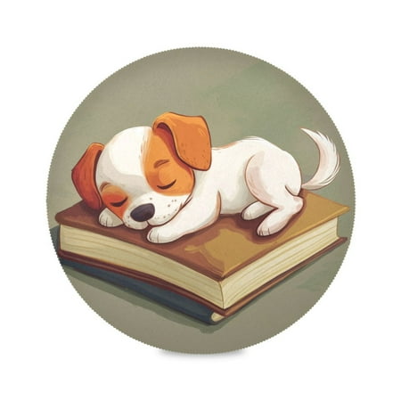 

Round Plate Mat 15.4x15.4 Inchesx1 Placemat Table Mat Kitchen Mat Coffee Mat Fabric Thick Strong Wear-Resistant Heat Resistance Book Sleeping Puppy