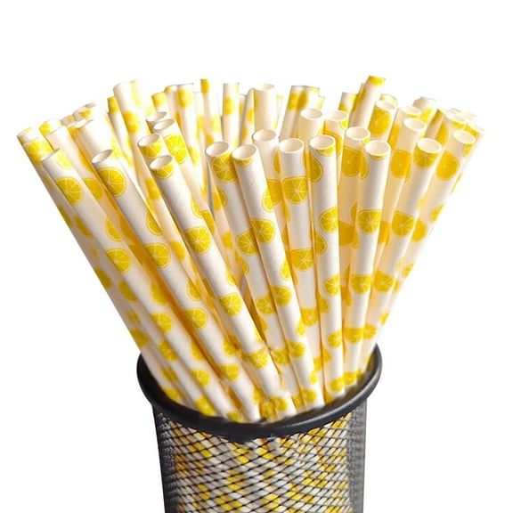 Anckoeil 100PCS Disposable Kraft Paper Straw Cool Summer Fruit Pattern Paper Straw Drinking Straws Spare Straws
