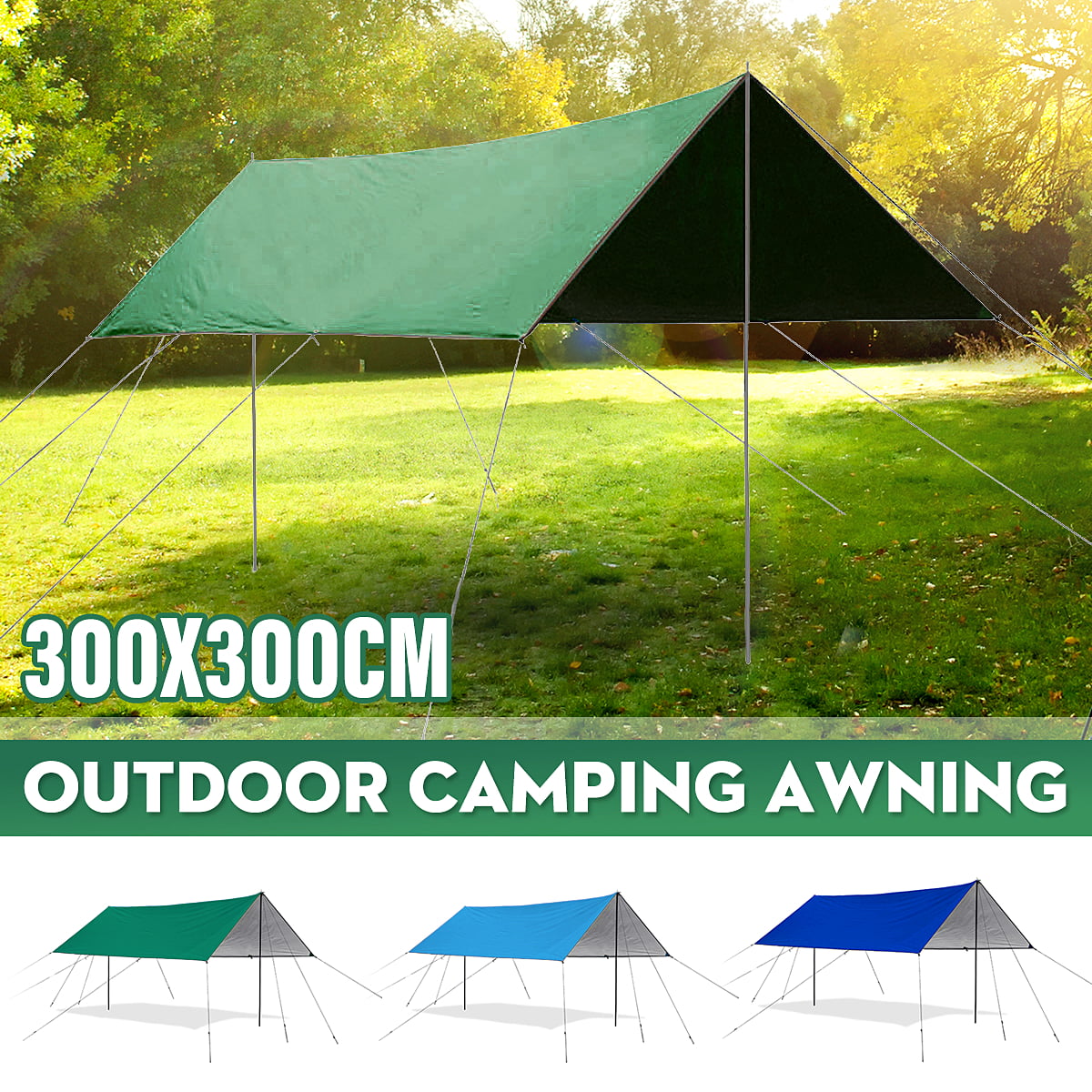 3M*3M Outdoor Hammock Rain Fly Tent Tarp Waterproof Camping Shelter Sun Shade UK 
