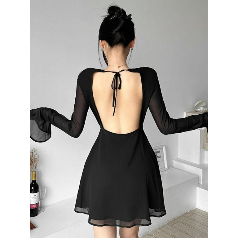 Sexy Lace Hollow Backless Black Evening Dress Sexy Lace Hollow Backless Black Evening Dress
