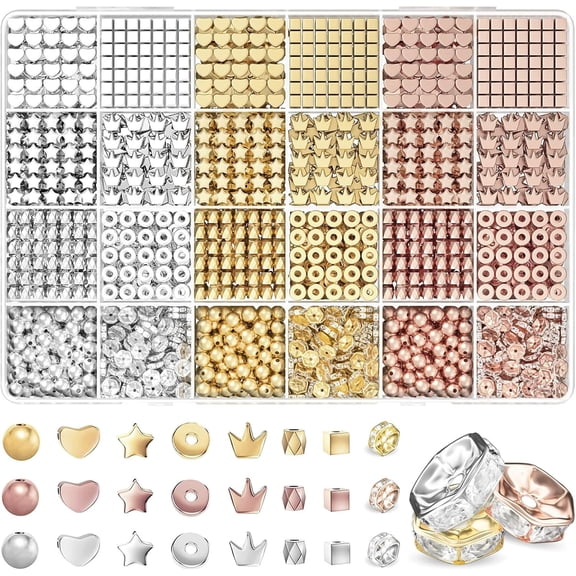 ARTDOT 1740 Pieces Gold Beads for Friendship Bracelets Making Kit, 8 Shapes Organized Jewelry Making Supplies Spacer Beads