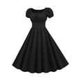 thumbnail image 2 of Eiyaclvo Summer Dresses for Women Puff Short Sleeve Casual A-Line Midi Dresses Square Neck Pleated High Elastic Waited Evening Party Dress, 2 of 7