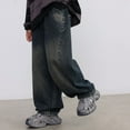 thumbnail image 3 of Men's Baggy Hop Jeans Wide Leg Skater Denim Pants Casual Loose Fit Long Trousers Streetwear, 3 of 7