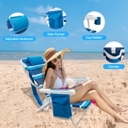 WTVIDAS Beach Chair 2 Pack, 5 Positions Textilene Folding Reclining Beach Chair with Backpack Straps, Cooler Bag & Cup Holder for Outdoor Lawn Camping