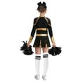 thumbnail image 2 of Yeahdor Girls Halloween Cheer Leader Outfits Long Sleeve Shiny Cheerleading Dance Uniform Dress Set Gold&White 8, 2 of 7