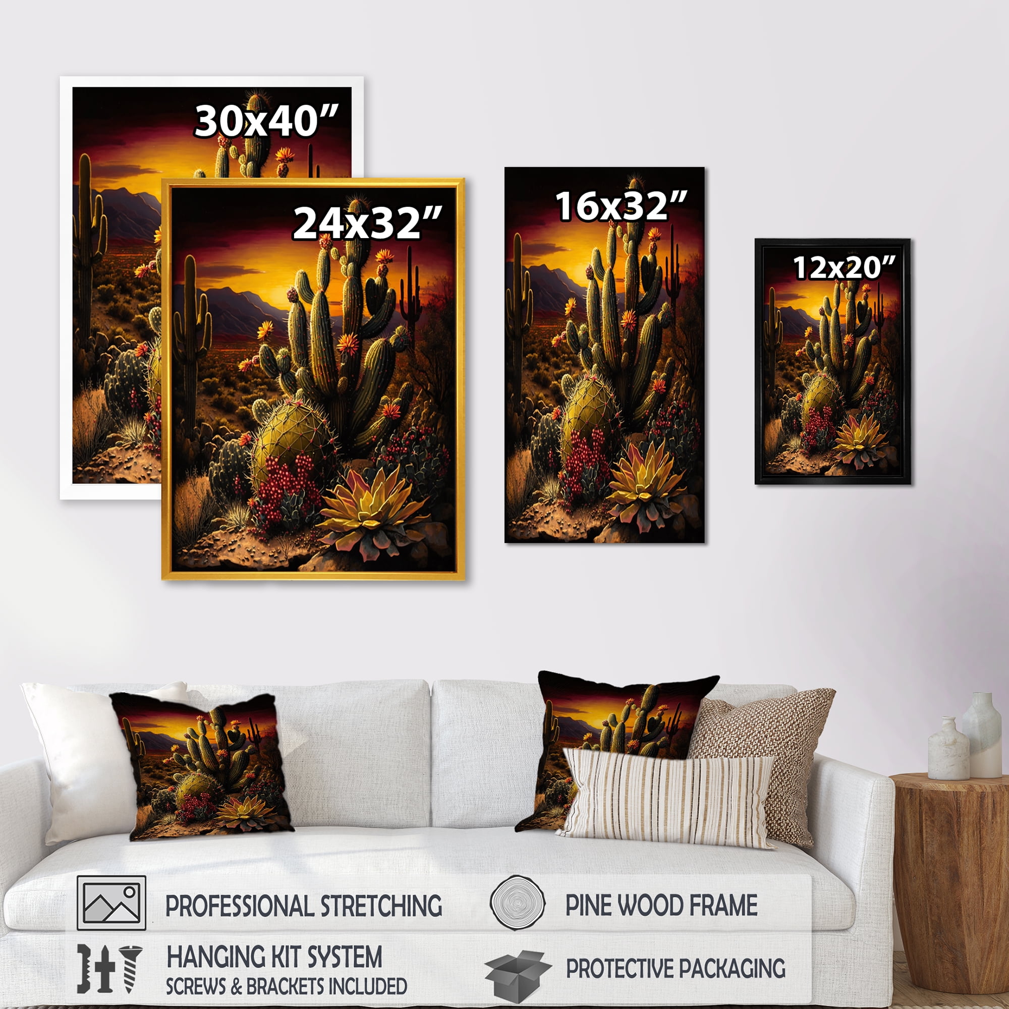 Designart Cactus In Desert II Canvas Wall Art