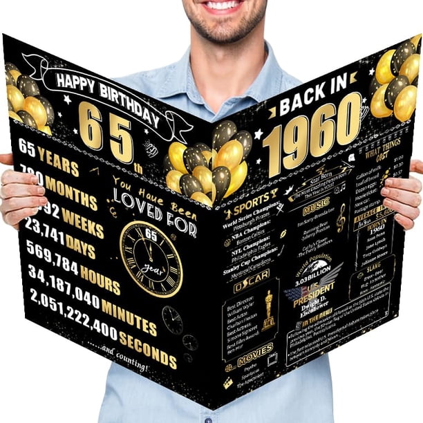 Tarjeta de cumpleaños Jumbo FOBELEC número 65, negra y dorada, retro, con sobre