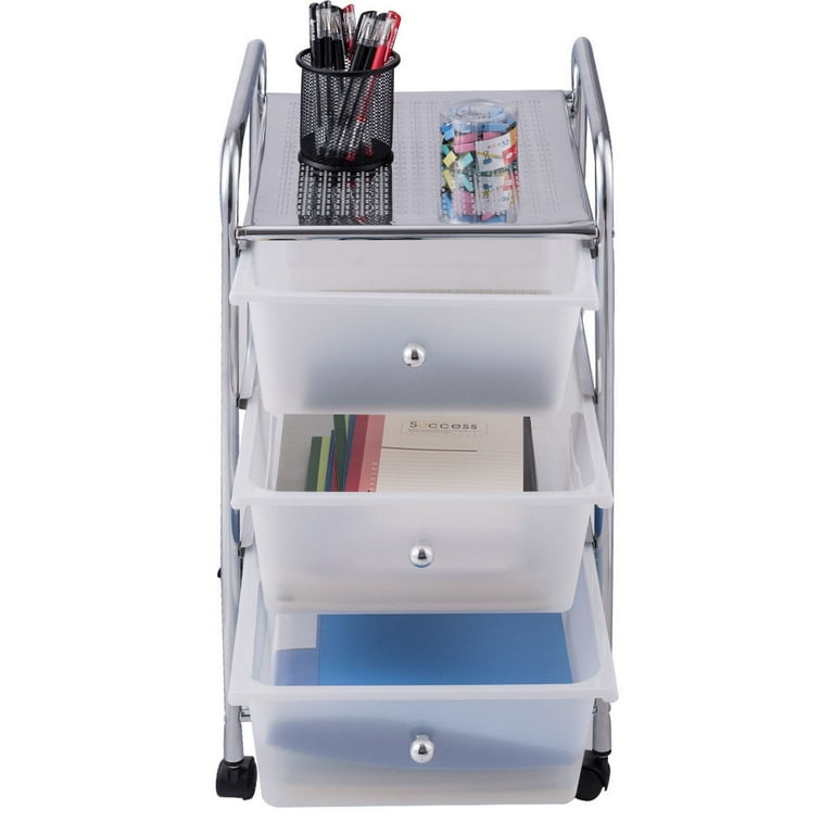 Costway 3 Drawers Metal Rolling Storage Cart