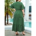 thumbnail image 5 of Women'S Casual Plus Size Polka Dots Dress Summer Short Sleeve V Neck Loose Tiered Maxi Dresses Green XL, 5 of 9