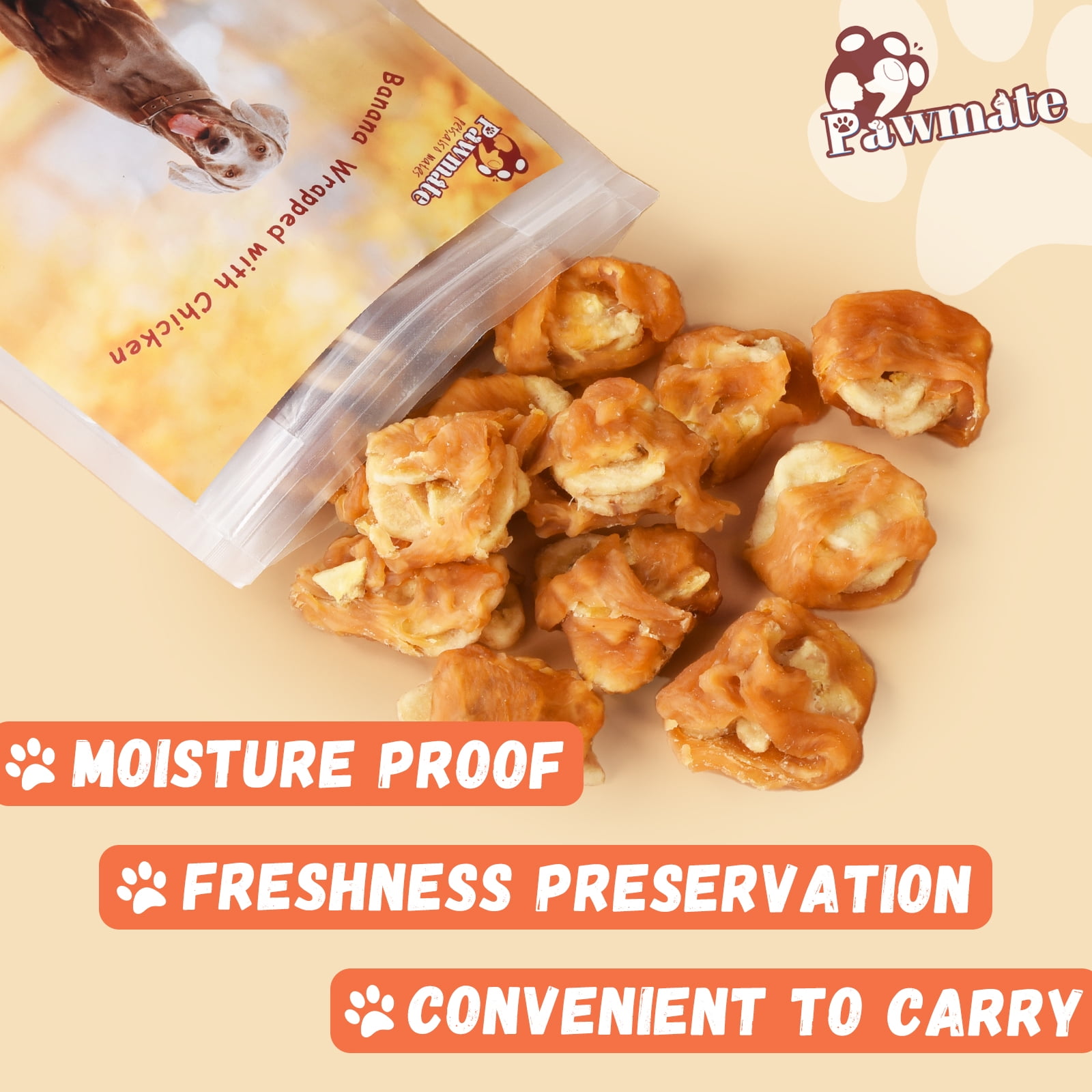 (2 pack) Pawmate Promote Digestion Natural Dog Treats, Chicken Jerky Wrapped Bananas for All Dogs, 18-19ct Bag, 11 oz