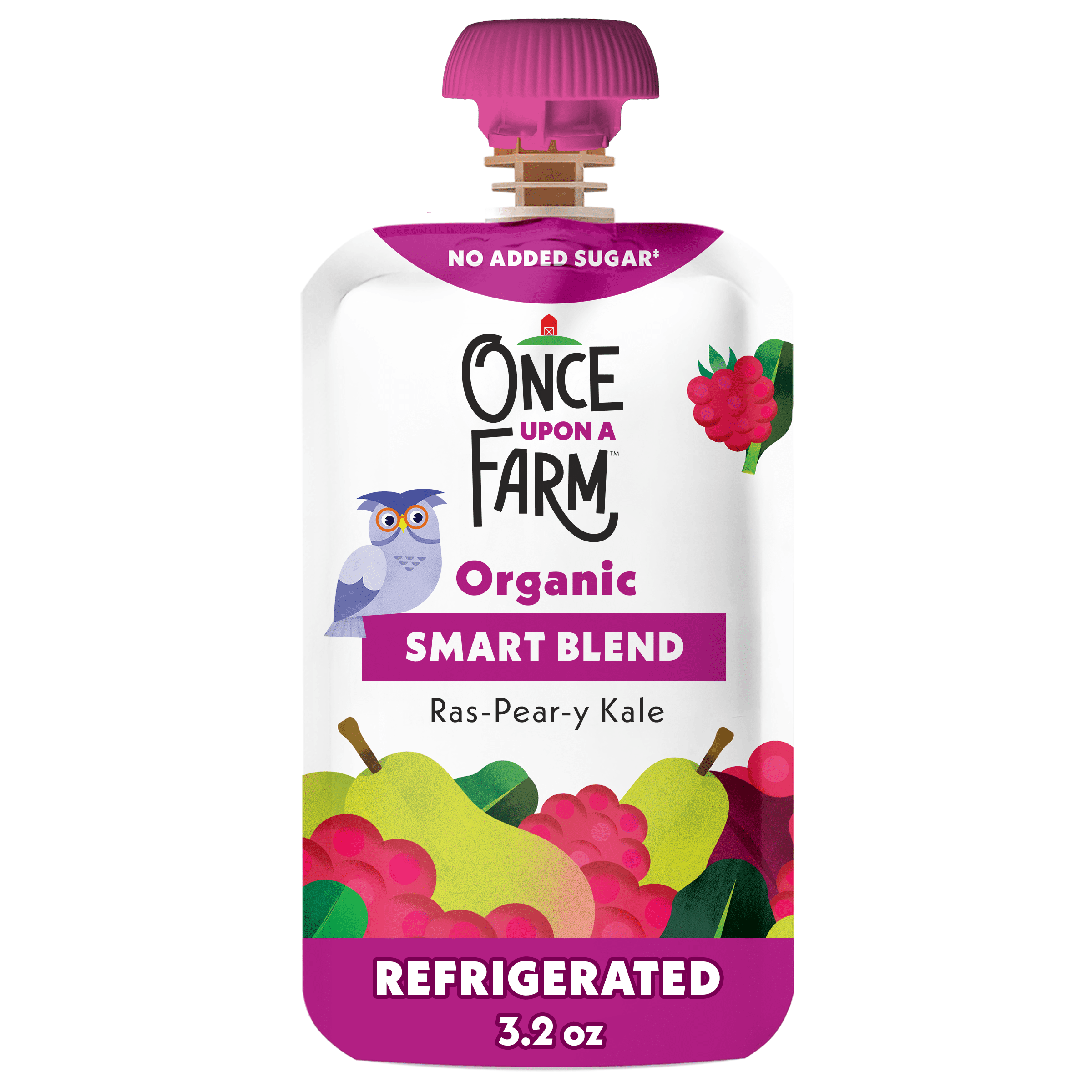 (4 pack) Once Upon a Farm Organic Refrigerated Baby Food Rasp-Pear-y Kale Smart Blend, 3.5oz Pouch