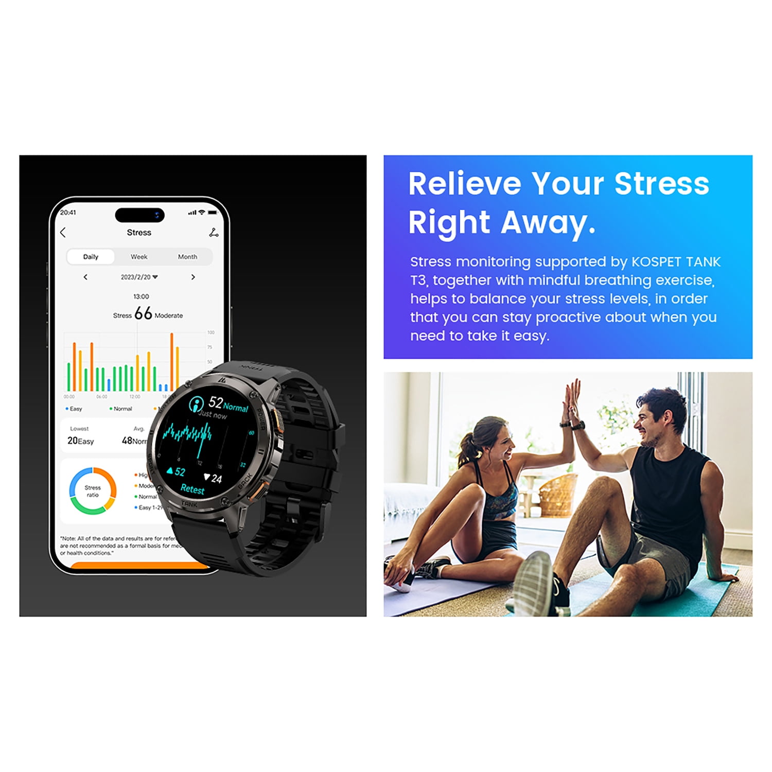 KOSPET TANK T3 1.43-In. AMOLED Smartwatch with Silicone Band (Silver), P-T004-S