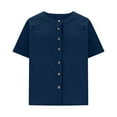 thumbnail image 5 of SAFUNY Women's Short Sleeve V Neck Button Front Blouse Lightweight Relaxed Summer Daily Casual Top Navy S, 5 of 8