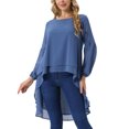 thumbnail image 1 of INSPIRAR CHIC Blusas Asimétricas de Manga Larga con Cuello Redondo para Mujeres, Casual y Elegante, Color Gris Azul, 1 of 6