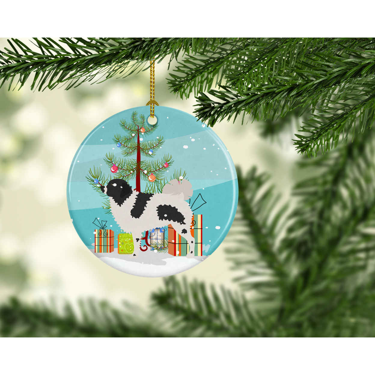 Carolines Treasures BB8444CO1 Wetterhoun Frisian Water Dog Christmas Ceramic Ornament 3 in multicolor